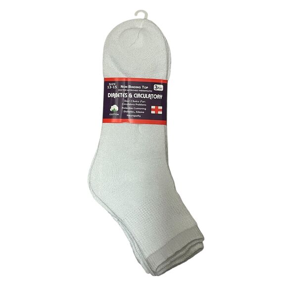 3 pairs White Cotton Diabetes & Circulatory Socks Size 13-15 Non Bind Top Crew - Picture 2 of 4